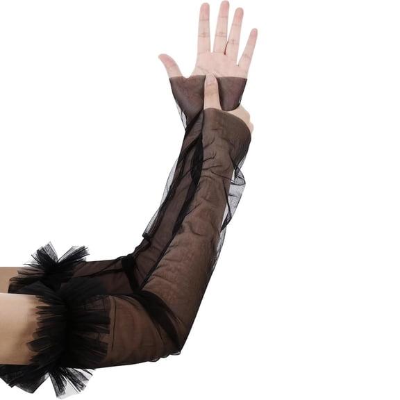 RUISINERY Sheer Gloves with Seethrough Design Bridal Shower Arm Sleeves for Special Occasion Wedding and Evening Party Armwear