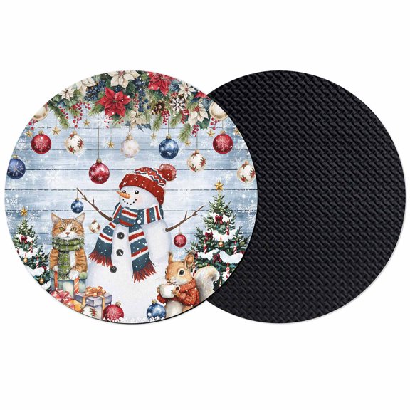 Christmas Coasters Set of 2, Absorbent Coasters for Drinks, Snowman Poinsettia Snowy Pine Leaves Wooden Coaster for Desk Coffee Table Protection, Home Decor House Warming Gifts 4"