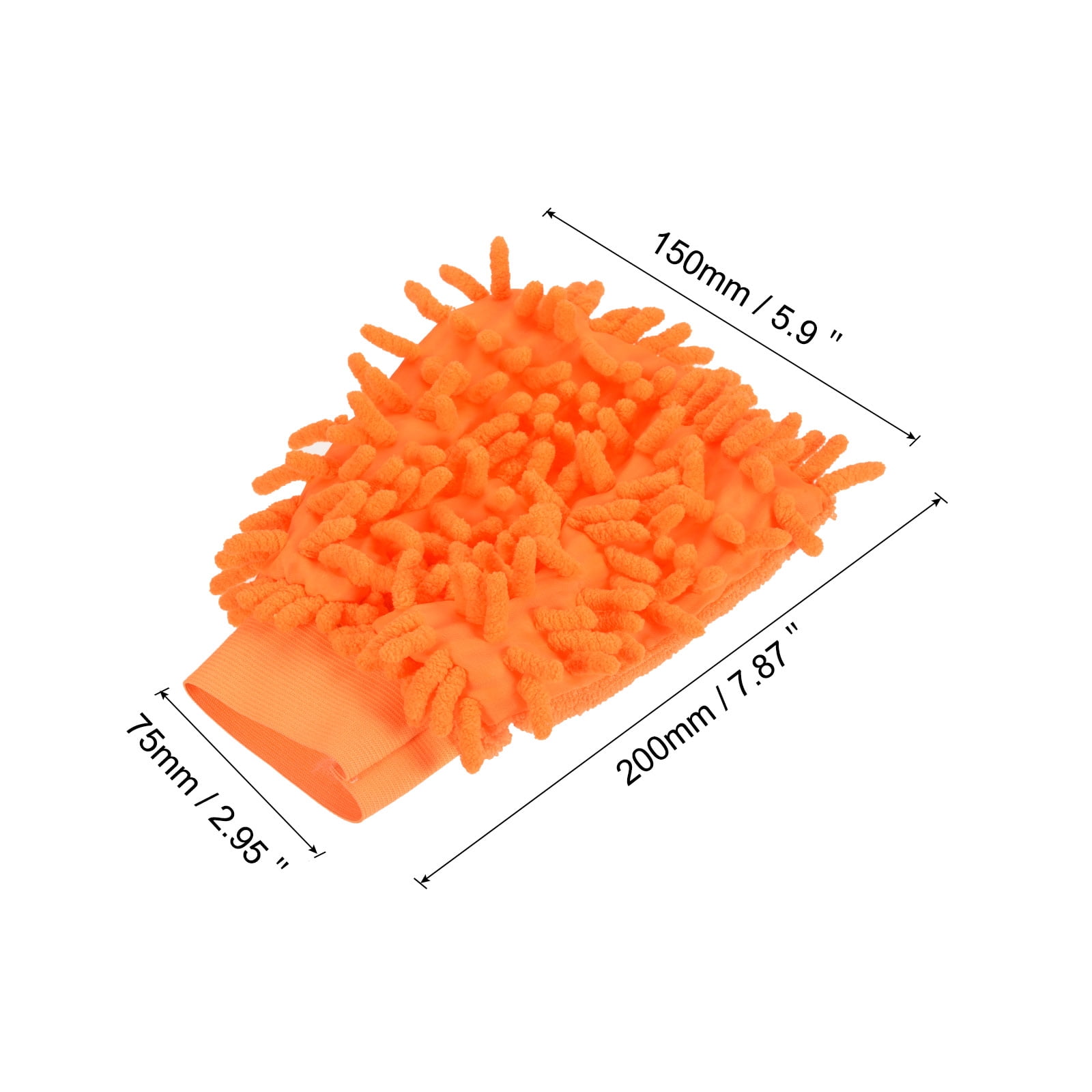 Unique Bargains Microfiber Chenille Mitts Reusable Scratch-Free Cleaning Gloves for Home Orange