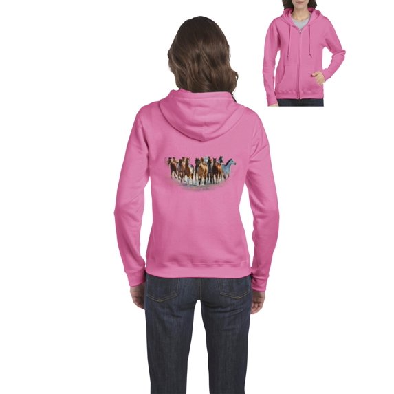 Womens Horses Herd Full-Zip Hooded Sweatshirt