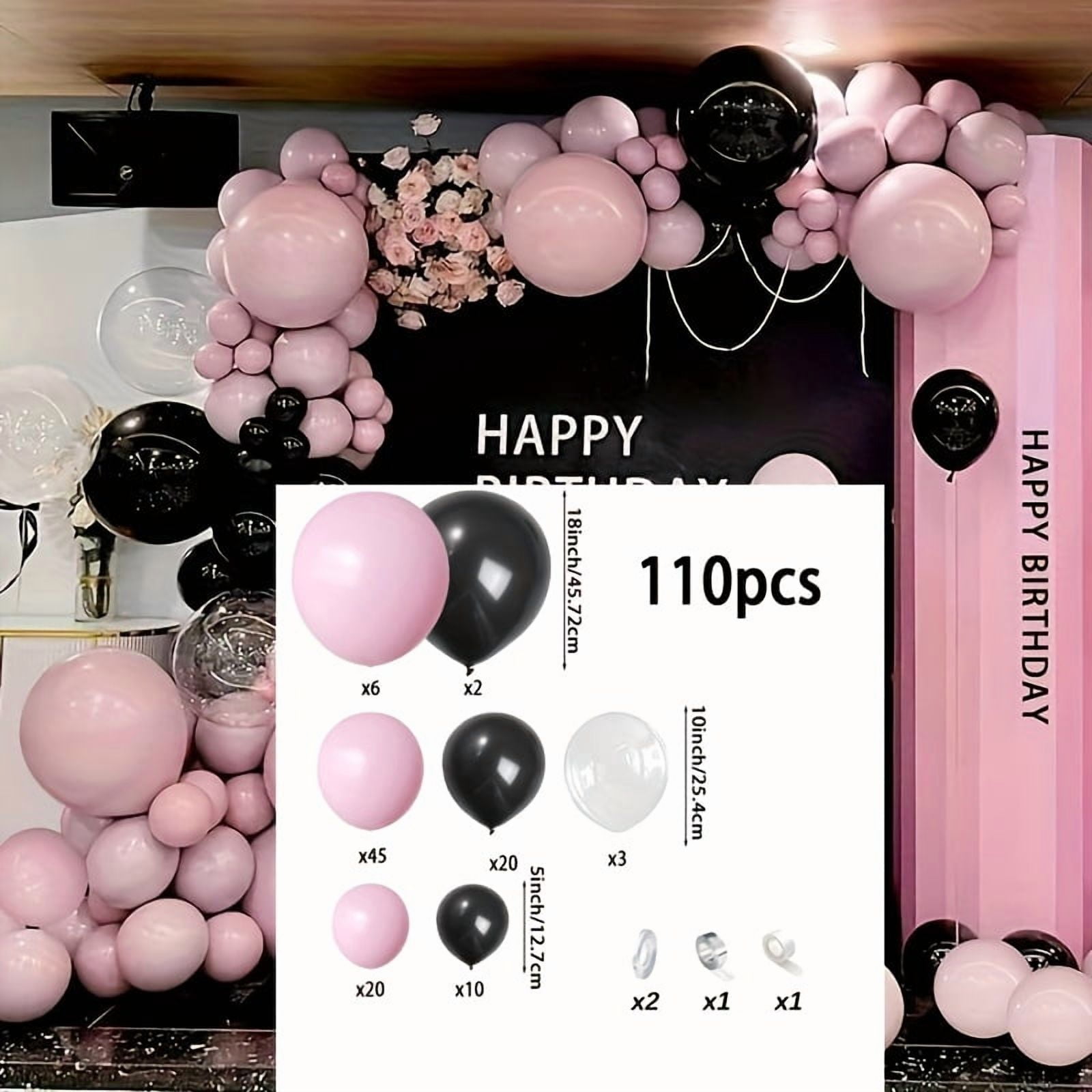 110pcs Pink & Black Balloon Arch Kit with Helium-Ready Balloons - Wedding, Birthday, Engagement Party Decorations, Balloon Arch Stand Set for New Year & Valentine’s Day Events