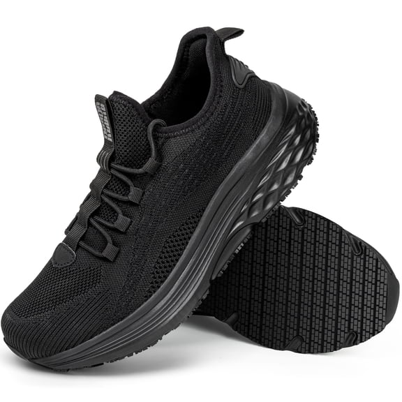 R CORD Non Slip Work Shoes Women Water-Repellent Breathable Arch Support Work Shoes for Chefs Nurses Supermarket Restaurant Staff All Day Comfort Zapatos Antideslizantes para Mujer Black 6