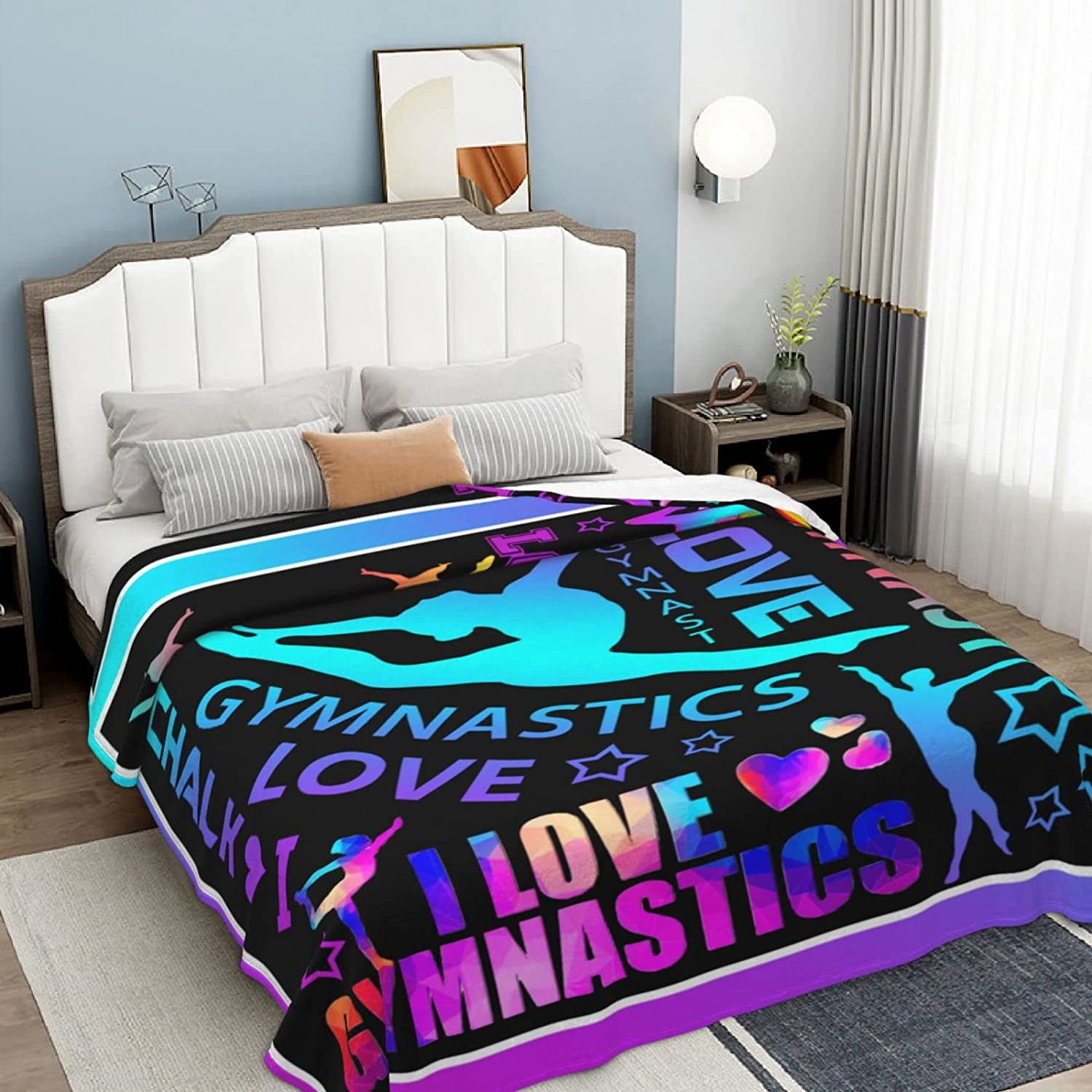 Blanket Love Gymnastics for Girls Gymnastics Lovers Gymnast Gifts Throw Blanket Teens Women Birthday Party Gifts Daughter Granddaughter Flannel Fleece Blankets for Bed Sofa Living Room Bedroom Office