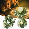 thumbnail image 2 of Spring Greenery Wreath Leaves Garland Candle Ring Centerpiece for Wedding Party Home Table Pillar Holder, 2 of 9