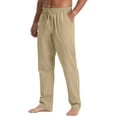thumbnail image 3 of QDG Mens Cotton Linen Pants Elastic Waist Drawstring Loose Casual Summer Beach Pants Khaki L, 3 of 9