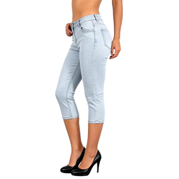 Lenpel Capri Pants for Women Vintage Mid Rise Denim Cropped Trousers with Pockets Trendy Slim Fit Comfy Stretch Jean Capris(Light Blue,X-Large)