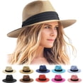 thumbnail image 1 of Sombrero Panamá de paja de ala ancha para mujer y hombre, sombrero Fedora para el sol en la playa, sombrero de paja con protección solar UPF para mujer, 1 of 6