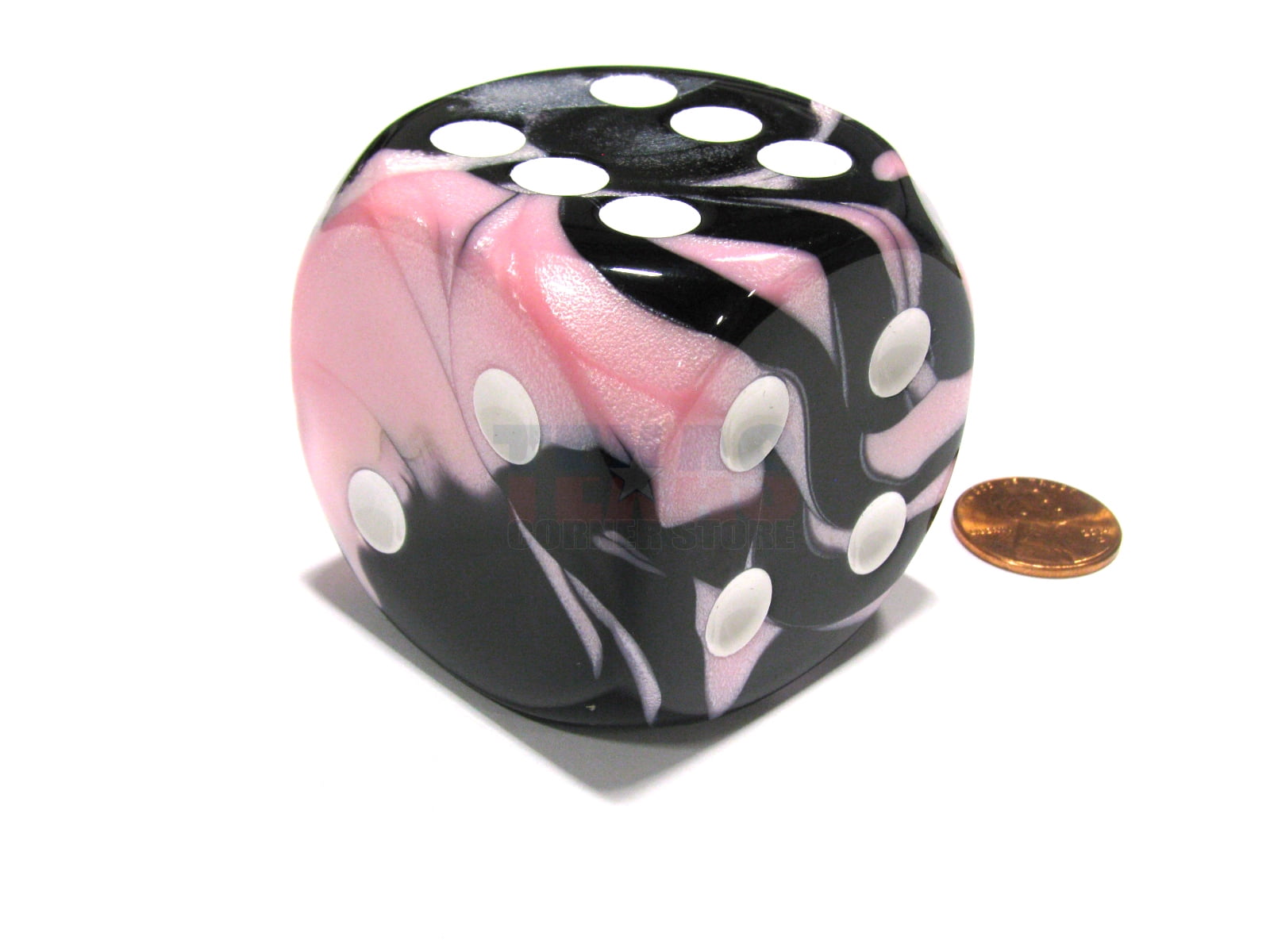 chessex gemini 50mm huge large d6 dice, 1 piece - black-pink with white pips #dg5030