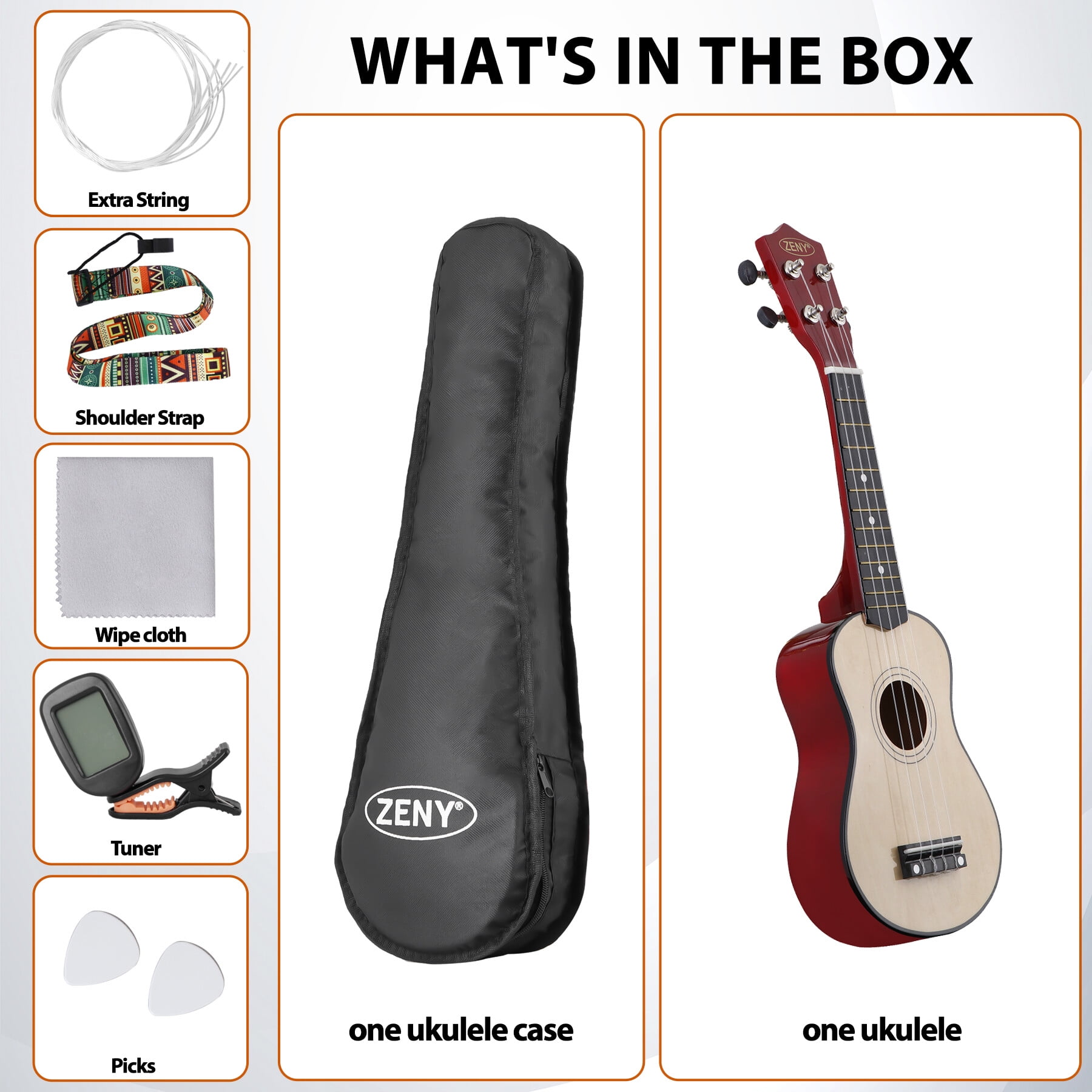 ZENSTYLE 21Inch Ukulele Kit Includes Extra String & Spare Picks Perfect for Beginners