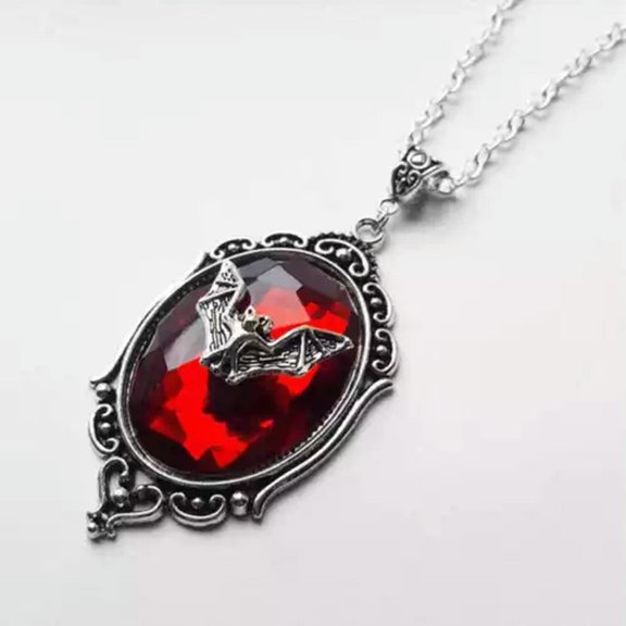 HOOUN Red Gothic Bat Pendant Women Gothic Necklace Vampire Bat Witch Crystal Necklace-01#Red