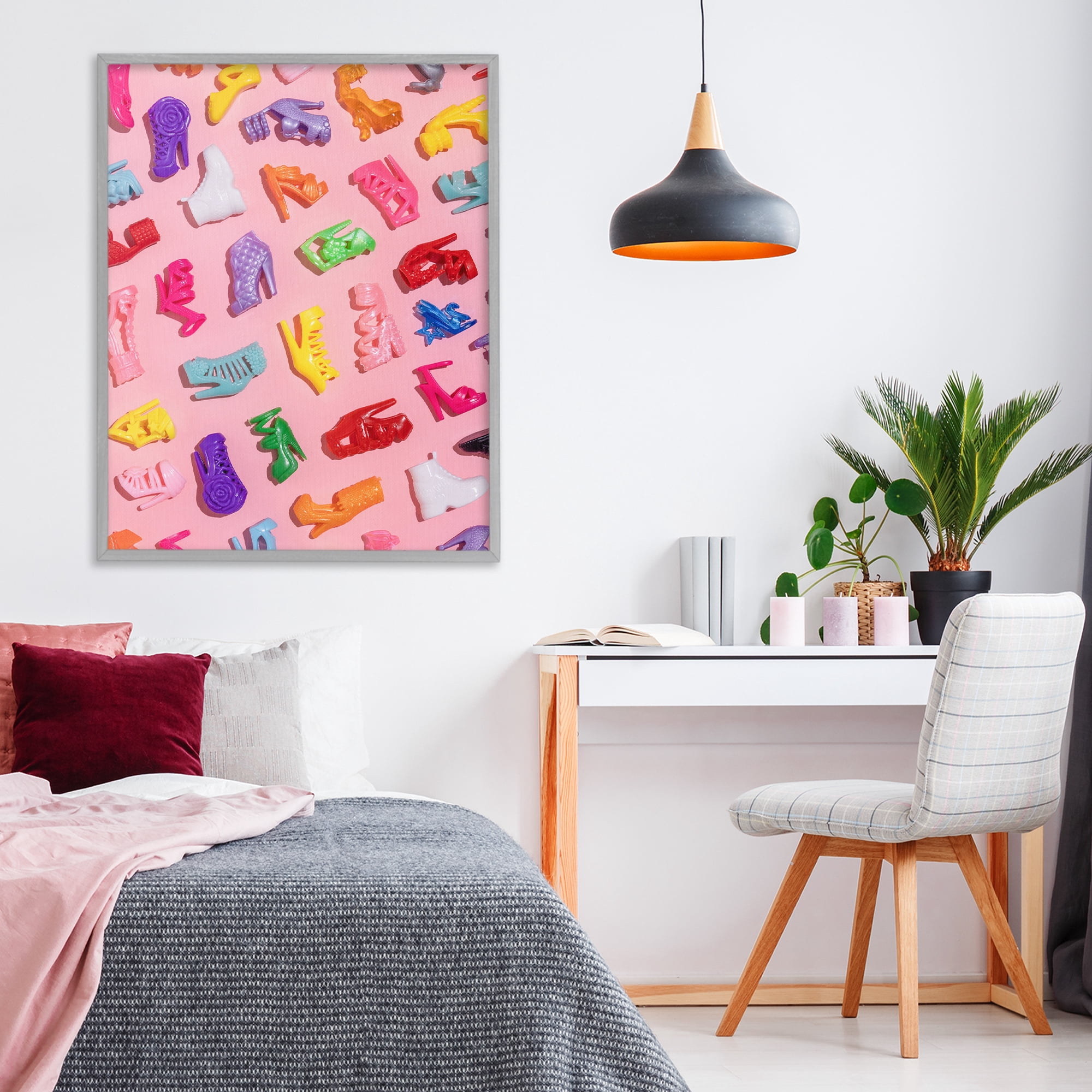 Stupell Industries Tiny Colorful Doll Shoes Gray Framed Giclee Art, design by LISH Creative