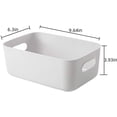 thumbnail image 3 of Trianu Desktop Storage Box, 4 Pack Plastic Storage Bin with Cutout Handles, Household Socks Cosmetics Storage Basket for Bathroom, Kitchen, Countertop, Cabinet, 9.64*6.3*3.93 in, White, 3 of 7