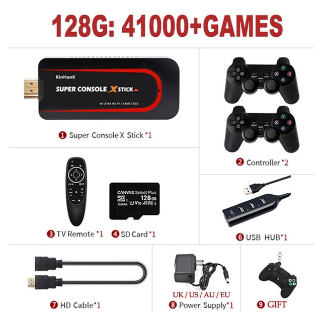 Super Console X Stick Mini consola de videojuegos con salida 4K, emulador de juegos WiFi con gamepads duales, 128G Speravity EL002251-02B