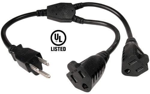 AYA 36' Power Splitter Y Extension Cord 16AWG NEMA 5-15P to Two 5-15R UL Listed