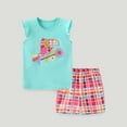 thumbnail image 2 of Girls Clothes Summer Outfits Ruffle Sleeve Tops and Paperbag Waist Shorts with Pockets Kids Clothing Set Sky Blue 3-4 Years, 2 of 4