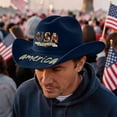 thumbnail image 2 of JULMCOMO 250th Anniversary USA Cowboy Hat Felt Stars Stripes Roll Up Vintage Patriotic Hat for Independence Day Navy, 2 of 5