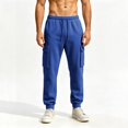 thumbnail image 5 of Men's Casual Solid Color Cargo Pants, Loose Fit Elastic Drawstring Waist Athletic Workout Trousers with Multi Side Flap Pockets Blue 3XL, 5 of 6