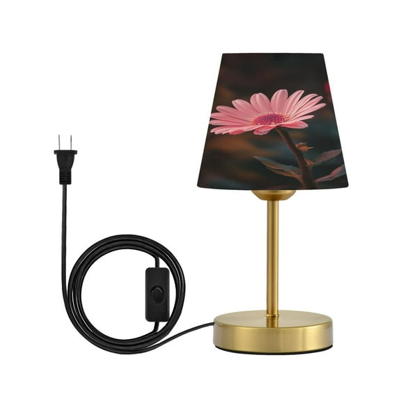 Modern Minimalist Cone Desk Lamp Antique Bronze Base & Linen Shade Bedside Table Lamp for Bedroom Living Room, Office, Dorm A Pink Daisy Flower Small