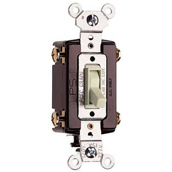 Pass & Seymour Legrand 664-LAG 4-Way Toggle Light Switch, Trademaster Grade, 15A 120/277V, Side Wired, Ground, Light Almond
