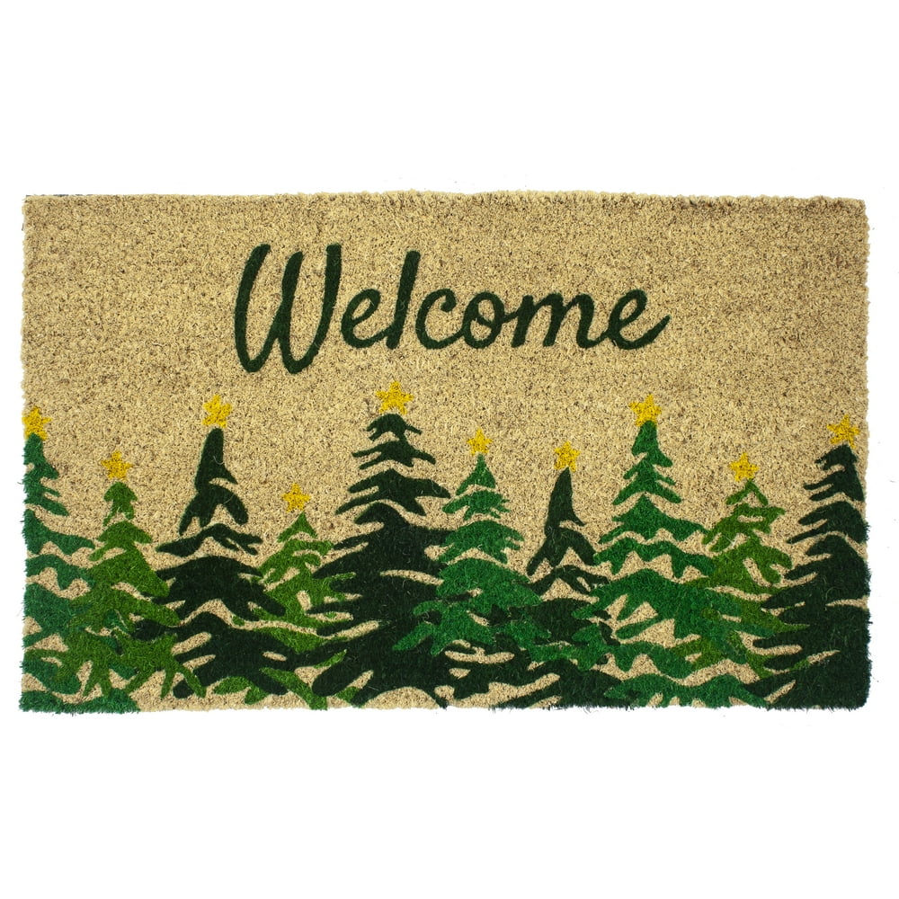Entryways Winter Fir Trees Coir Indoor Outdoor Doormat, 17" x 28