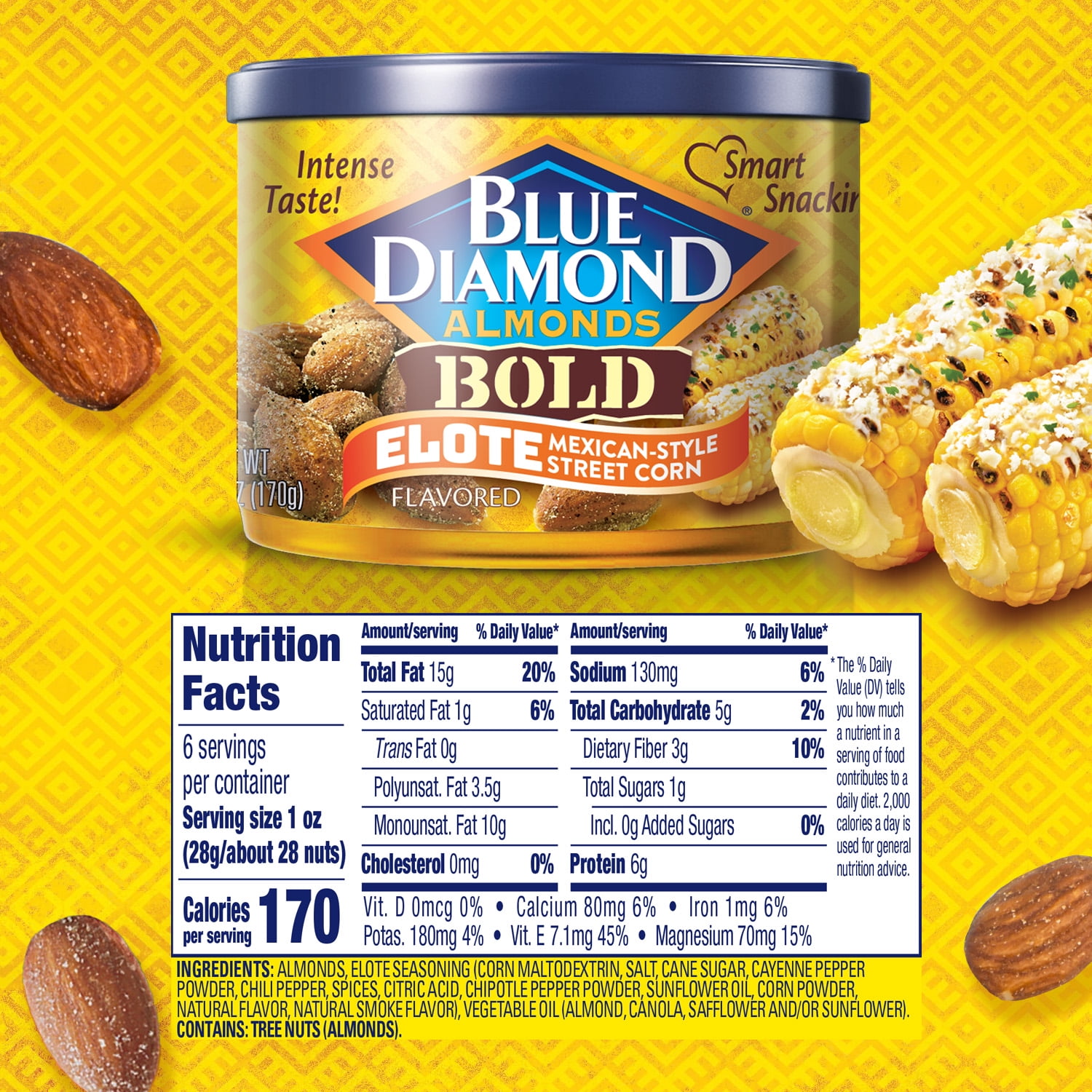 (4 pack) Blue Diamond Almonds Elote Flavored Snack Nut, 6 oz.