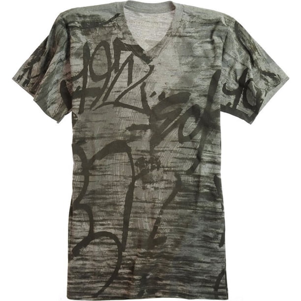 Ecko Unltd. Camiseta gráfica Graff Slash con cuello en V para hombre, gris, extragrande