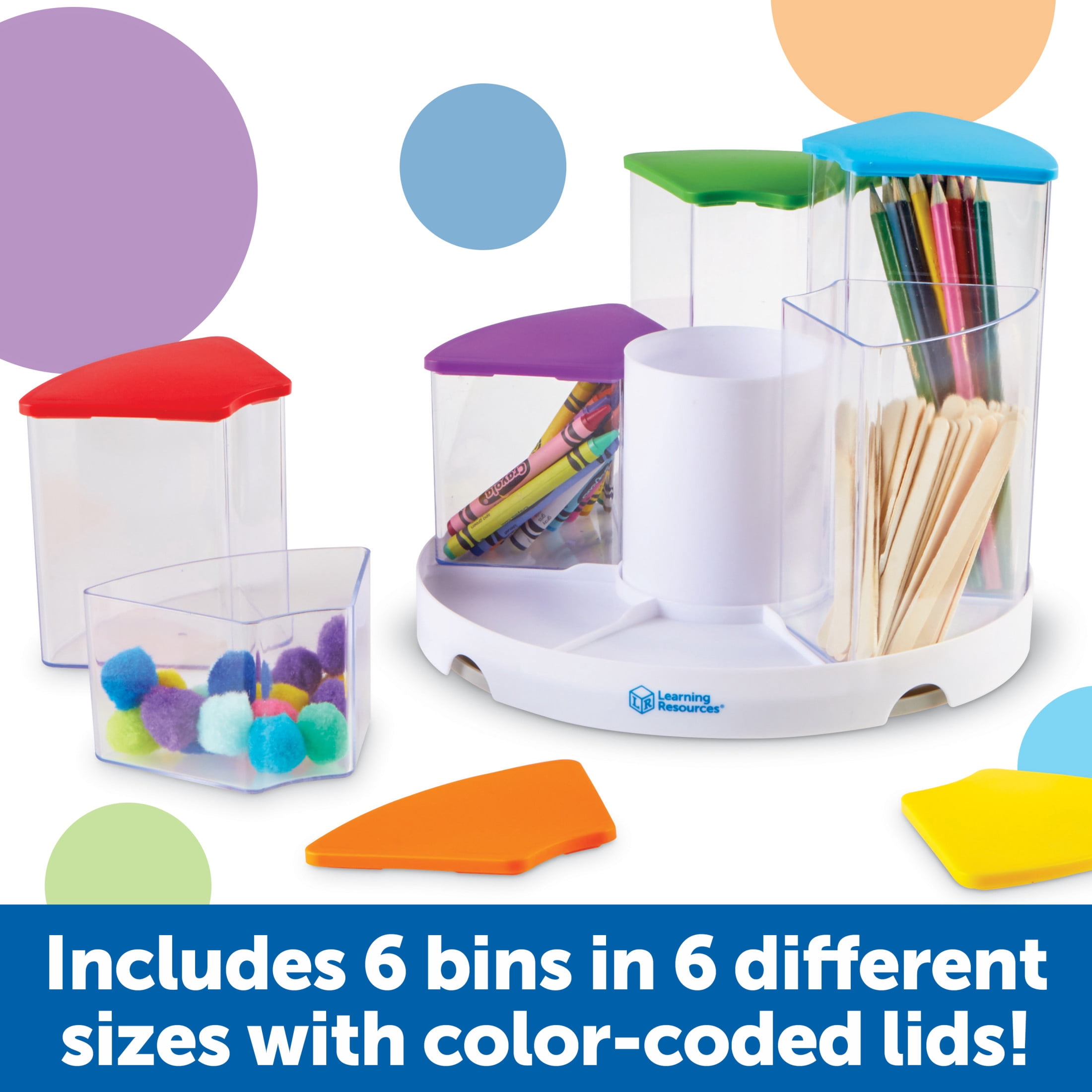 Learning Resources Create-a-Space See-Thru Spinning Bins -14 Pieces Classroom Organization, School Supplies Organizer, Desk Organization, Pen and Crayons Holder