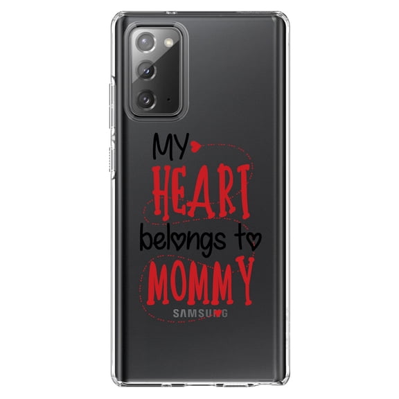 DistinctInk Clear Shockproof Hybrid Case for Samsung Galaxy Note 20 (6.7" Screen) - TPU Bumper Acrylic Back Tempered Glass Screen Protector - My Heart Belongs to Mommy