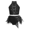 thumbnail image 4 of Doomiva Kids Girls Rhinestone Dance Crop Top and Tassel Feather Briefs Skirt 2 Piece Ballet Gym Latin Jazz Dance Outfit Black 14, 4 of 7