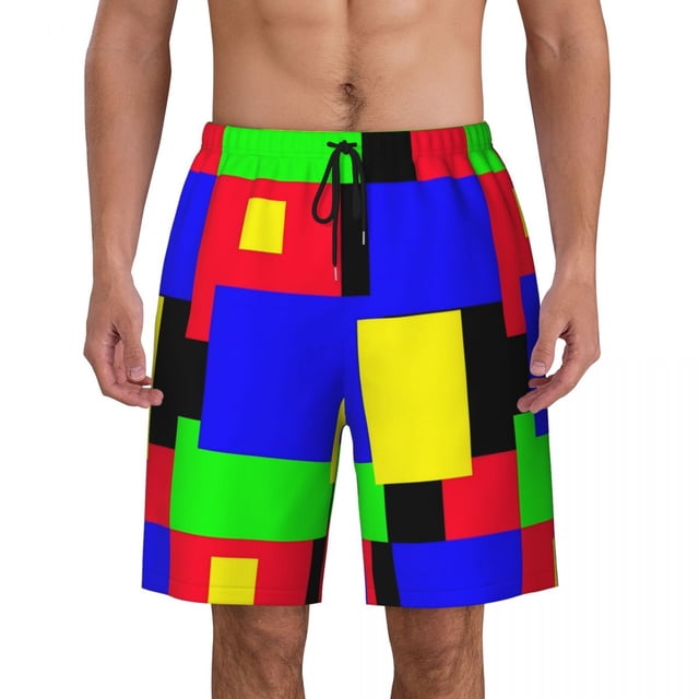 Colorful Colorblock Gym Shorts Summer Checkerboard Casual Beach Shorts Males Surfing Comfortable Custom DIY Swimming Trunks