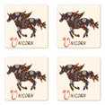 thumbnail image 1 of Unicorn Coaster Set of 4, Silhouette with Oriental and Ornate Floral Effects Boho Themed Art Print, Square Hardboard Gloss Coasters, Standard Size, Multicolor, by Ambesonne, 1 of 2