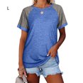 thumbnail image 2 of T-Shirt Femme à Manches Courtes Col Rond Blouse Décontractée, Bleu, L, 2 of 6
