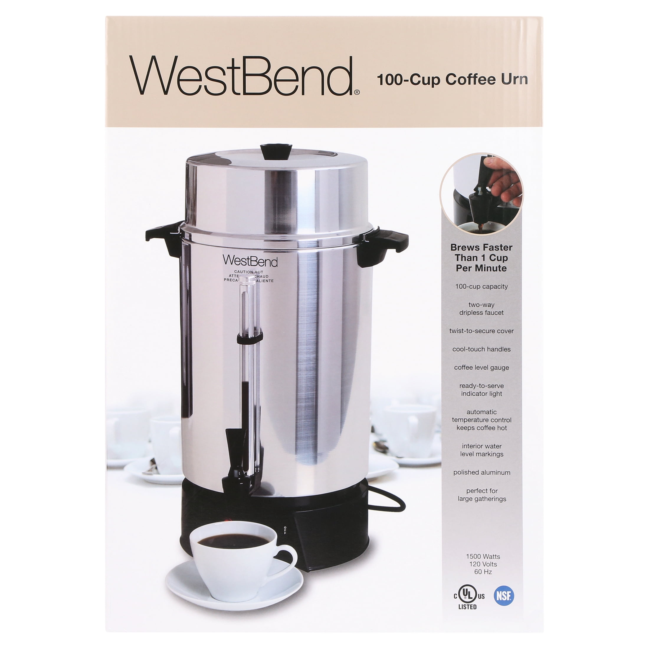 West Bend 100-Cup Silver Aluminum with Quick Brewing NSF Certified Commercial  Coffee Urn Features Automatic Temperature Control 33600 - The Home Depot