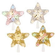 Christmas Decoration Tinsel Star Tree Topper with Mini Lights, 8.5 inches, 4 assorted colors