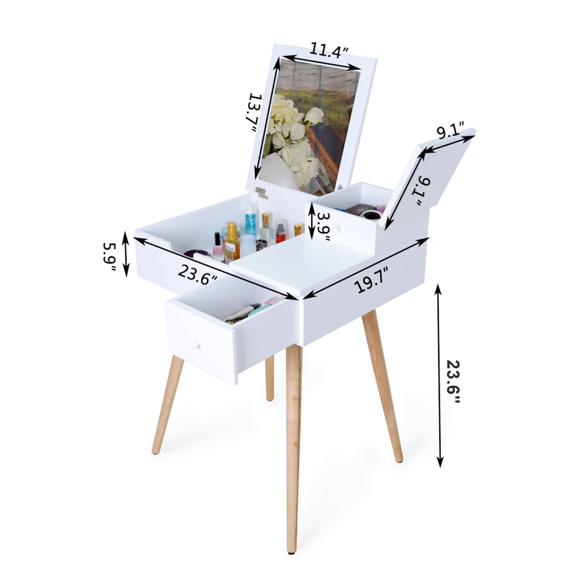 Spaco Modern Makeup Table with Flip Top Mirror and 2 Drawers, Vanity Desk for Bedroom Living Life, White Spaco Modern Makeup Table with Flip Top Mirror and 2 Drawers, Vanity Desk for Bedroom Living Life, White