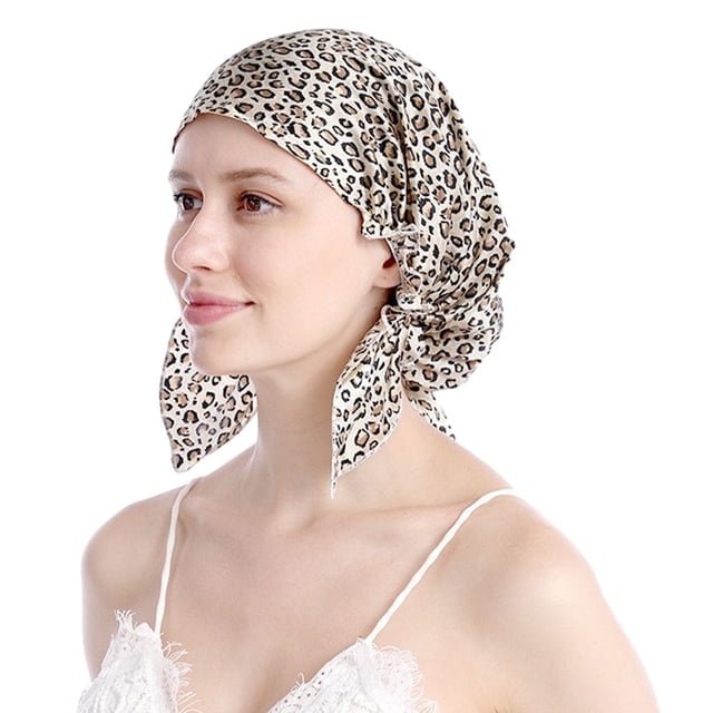 Guardoinrt Sleep Aid Silk Cap - Say Goodbye To Tossing And Turning for At Night Comfortable Silk Night Sleep Cap Cold Prevention Leopard One size fits all 1Set