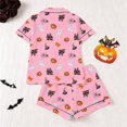 thumbnail image 4 of JIAYUE Girl Kids Pajamas Leisure Halloween Pattern Printed With Notched Collar Short Sleeve Tops And Shorts For Home Wear Cozy For Lightweight And Breathable Comfort Sleepwear,11-12 Years, 4 of 9