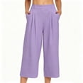 thumbnail image 2 of Sokhug Womens Capri Pants High Waist with Side Pockets Pleated Summer Solid Wide Leg Cropped Pants, 2 of 7