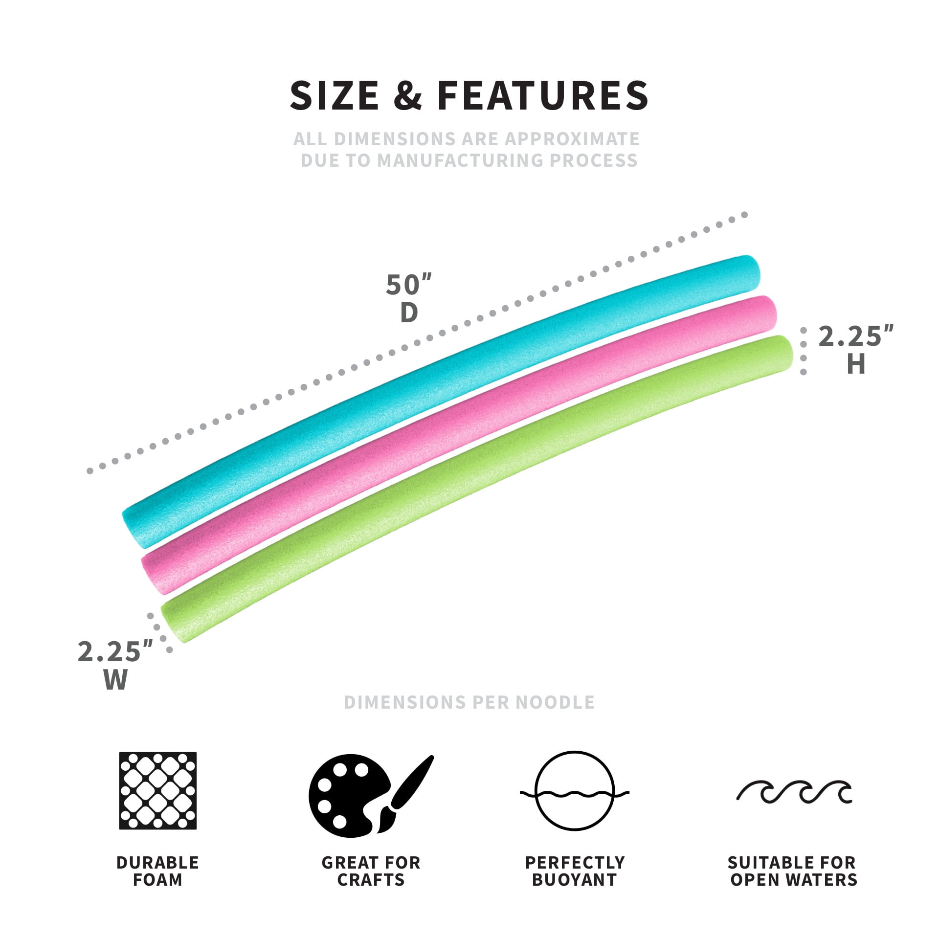 (2 pack) Big Joe Super Foam Swimming Pool Noodle (Sold as Single Unit), Boys & Girls Ages 5+, Three Color Options