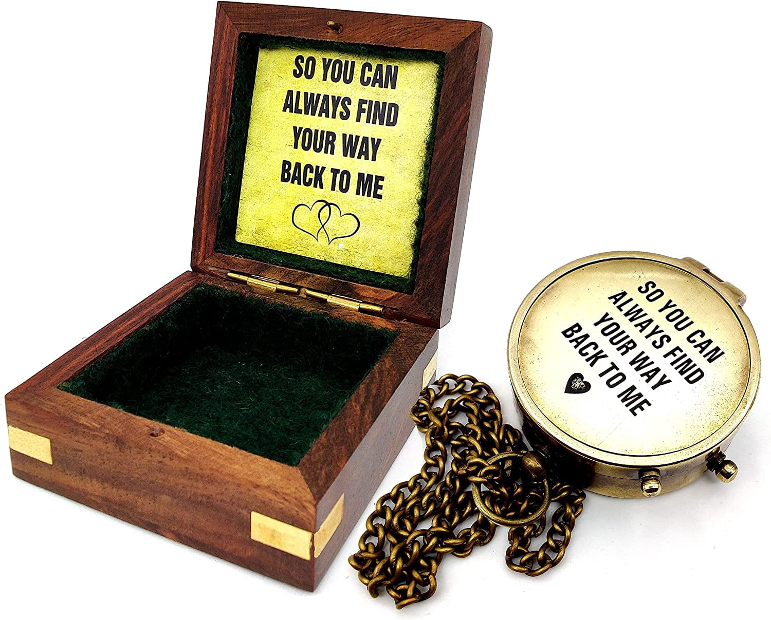 Nautical Vintage Personalized Compass with So You Can Always Find Your Way Back to Me Quote Engraved Baptism Gifts with Wooden Case for Loved Ones, Son, Father, Love, Partner, Spouse