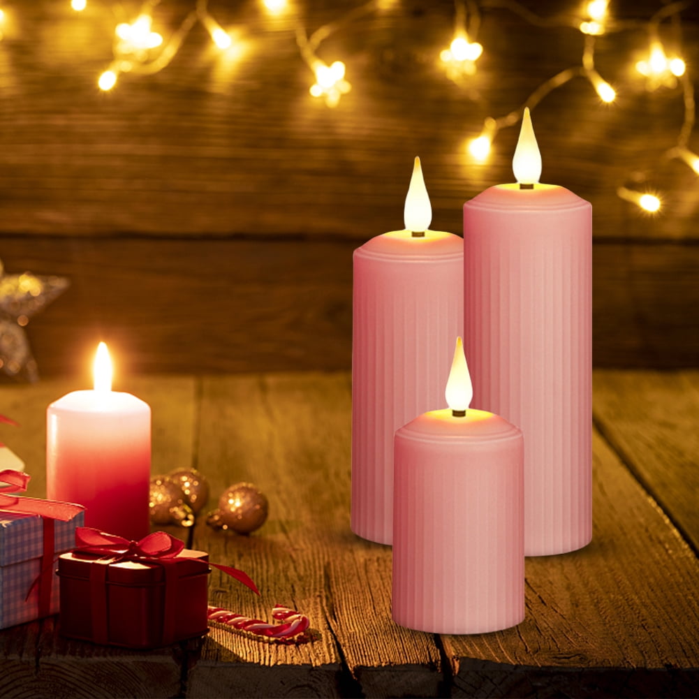3Pcs Led Candles Dimmable Usb Rechargeable Flameless Candle Decor Light (Pink)
