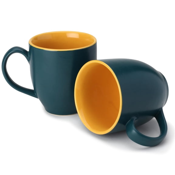 Ceramic Tea, Coffee Mug Set Of 2 - Large, 400ml Each, Teal | Ideal For Latte, Cappuccino, Green Tea, Hot Chocolate & Milk | Matte & Glossy Finish