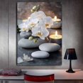 thumbnail image 3 of Mudket White Orchid Flowers with Stones and Candles Canvas Wall Art, Calming Botanical Wall Decor, Framed Ready to Hang for Living Room Bedroom Bathroom Office, Relaxing Floral Poster - 12"L x 8"W, 3 of 10