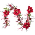 thumbnail image 1 of Guirnalda de flor de Pascua de Navidad de 180 cm, corona de flor de Pascua de Navidad con bayas rojas artificiales con hojas de acebo de piña para chimenea, escalera, mesa de cena, decoración artesana kaili Sencillez, 1 of 5