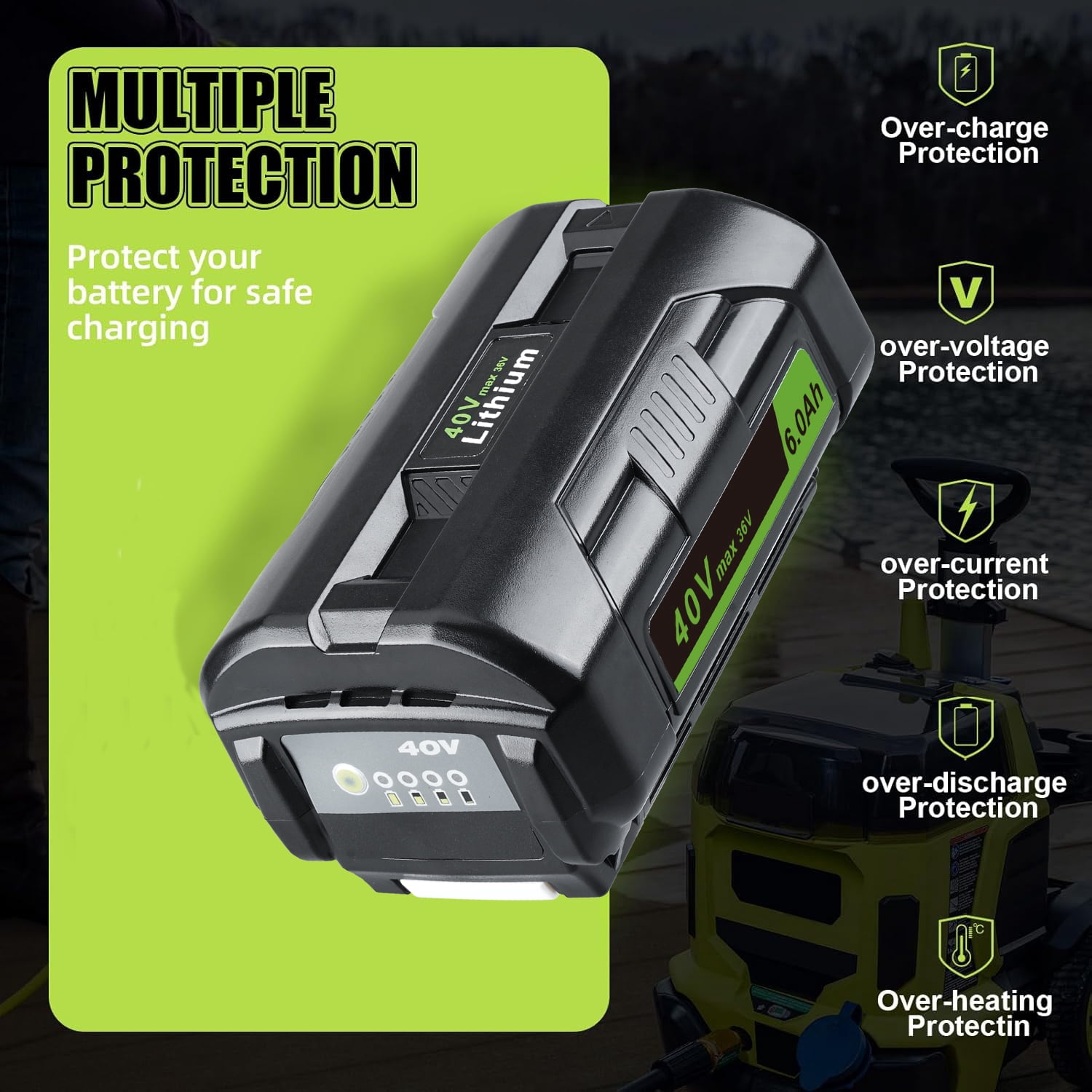 36v 6.0Ah Replace for Ryobi 40V(max) Battery OP4015 OP4050A OP4040 OP4050 OP40201 OP4060 OP4030 Compatible with Ryobi 40V Cordless Power Tools RBL1820G