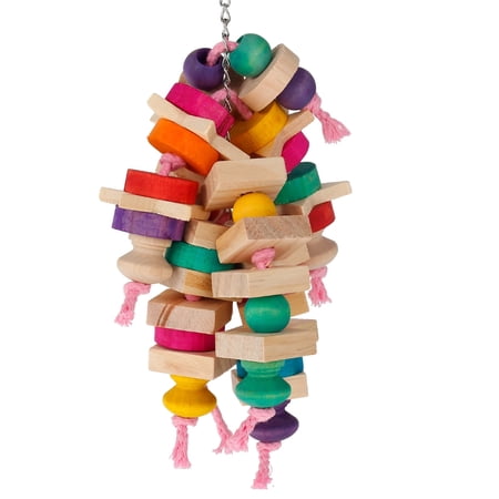 Hvxrjkn 1Pcs Parrot Toys Bird Parrot Hanging Bite Wooden Blocks Cage Fun Toy for Chewing Climbing Biting Wooden Knots Blocks Chewing Toys with Adjustable Height Parrot Toys