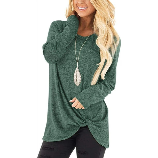 Women Casual Solid T-Shirt Knot Twist Front Tunic Blouse Tops - Walmart.com