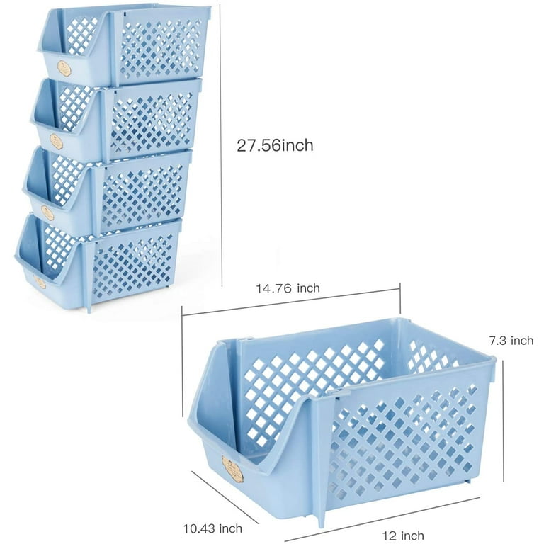 Metronic White Stackable Storage Bins Set of 4, Plastic Storage