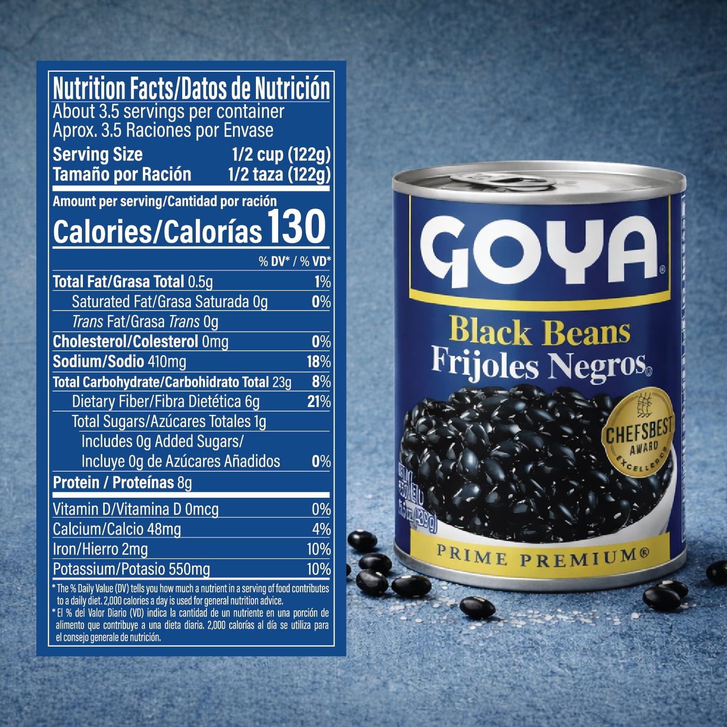 GOYA Black Beans 10.5 oz Can - Gluten Free, Cholesterol Free, Low Fat