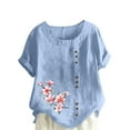 thumbnail image 2 of Blouses pour Femmes, Haut Décontracté en Lin Imprimé à Manches Courtes avec Boutons, 2 of 3
